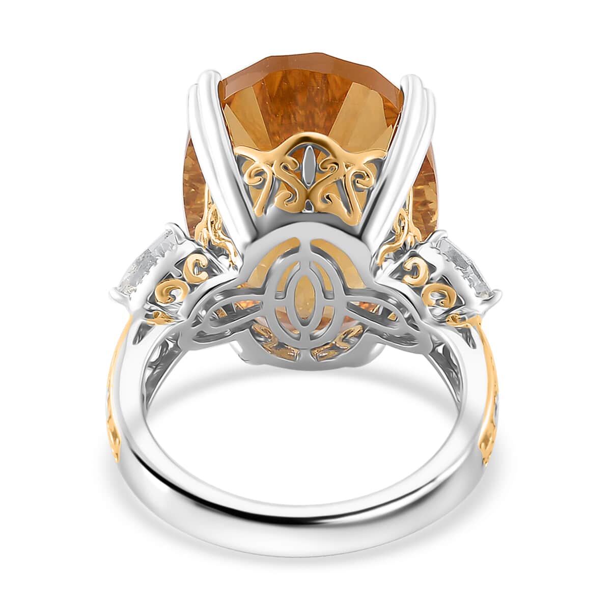 Concave Cut Santa Ana Madeira Citrine and White Topaz 21.25 ctw Majesty Ring in Vermeil Yellow Gold and Rhodium Over Sterling Silver (Size 10.0) image number 3