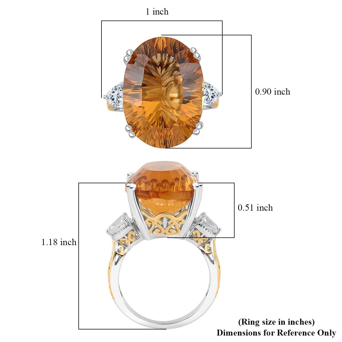 Concave Cut Santa Ana Madeira Citrine and White Topaz 21.25 ctw Majesty Ring in Vermeil Yellow Gold and Rhodium Over Sterling Silver (Size 10.0) image number 4