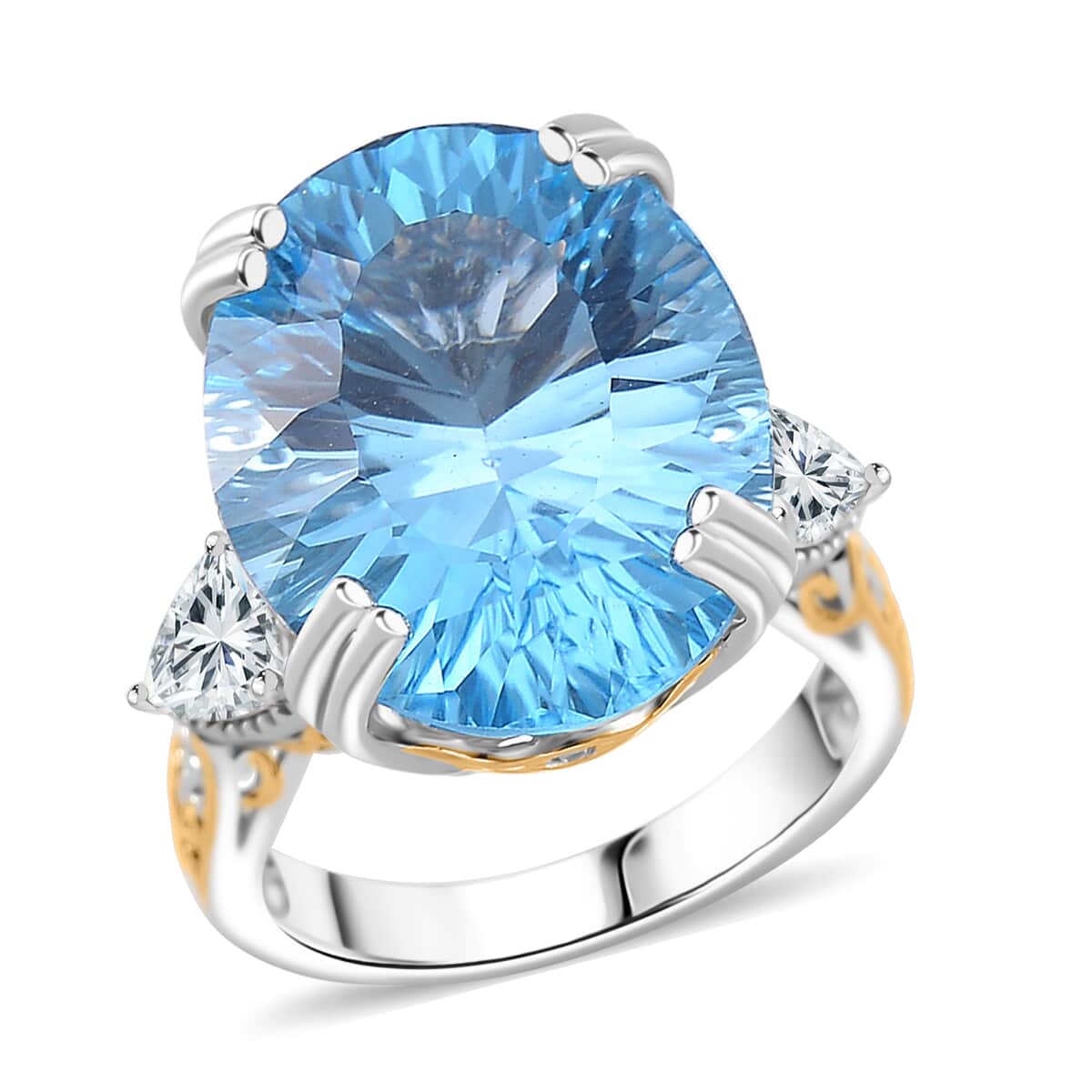 Concave Cut Sky Blue Topaz and White Topaz 21.75 ctw Majesty Ring in Vermeil Yellow Gold and Rhodium Over Sterling Silver (Size 10.0) image number 0