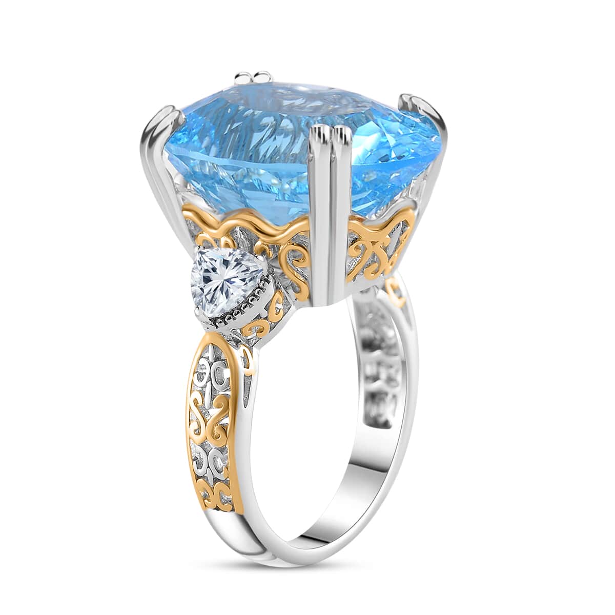 Concave Cut Sky Blue Topaz and White Topaz 21.75 ctw Majesty Ring in Vermeil Yellow Gold and Rhodium Over Sterling Silver (Size 10.0) image number 2