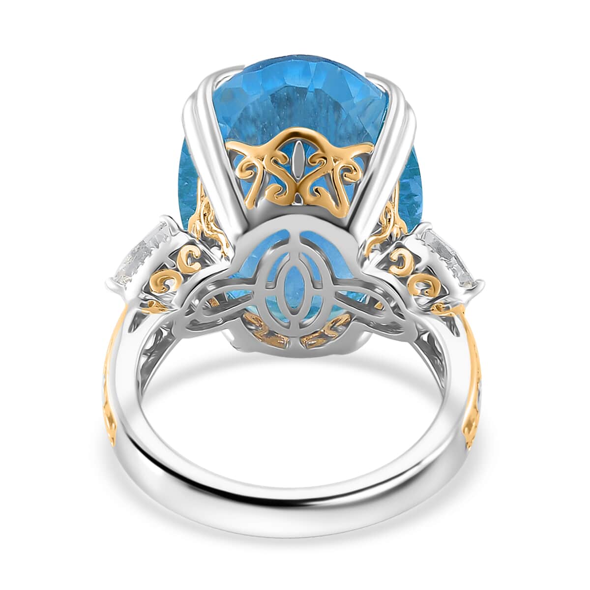 Concave Cut Sky Blue Topaz and White Topaz 21.75 ctw Majesty Ring in Vermeil Yellow Gold and Rhodium Over Sterling Silver (Size 10.0) image number 3