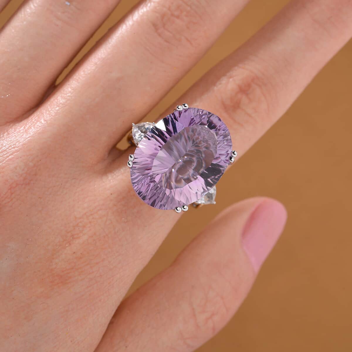 Concave Cut Rose De France Amethyst and White Topaz 21.80 ctw Majesty Ring in Vermeil Yellow Gold and Rhodium Over Sterling Silver (Size 10.0) image number 1