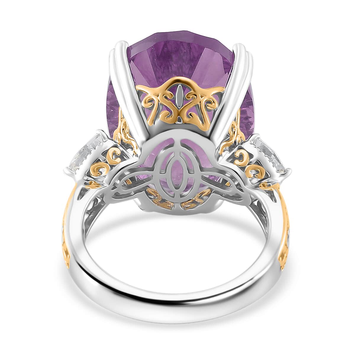 Concave Cut Rose De France Amethyst and White Topaz 21.80 ctw Majesty Ring in Vermeil Yellow Gold and Rhodium Over Sterling Silver (Size 10.0) image number 3