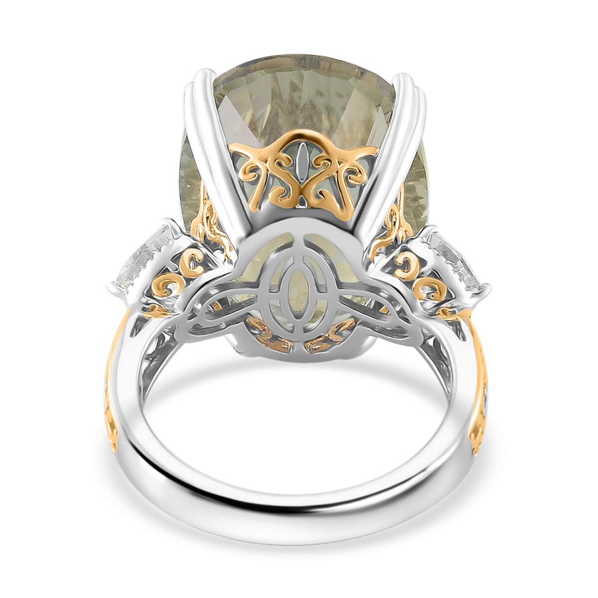 Concave Cut Montezuma Prasiolite and White Topaz 21.75 ctw Majesty Ring in Vermeil Yellow Gold and Rhodium Over Sterling Silver (Size 10.0) image number 3