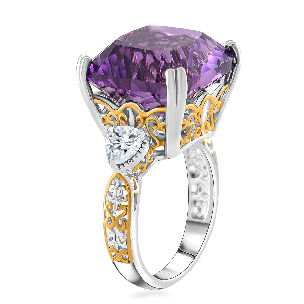 Concave Cut African Amethyst, White Topaz Majesty Ring in Vermeil YG and Rhodium Over Sterling Silver (Size 10.0) 21.60 ctw image number 2