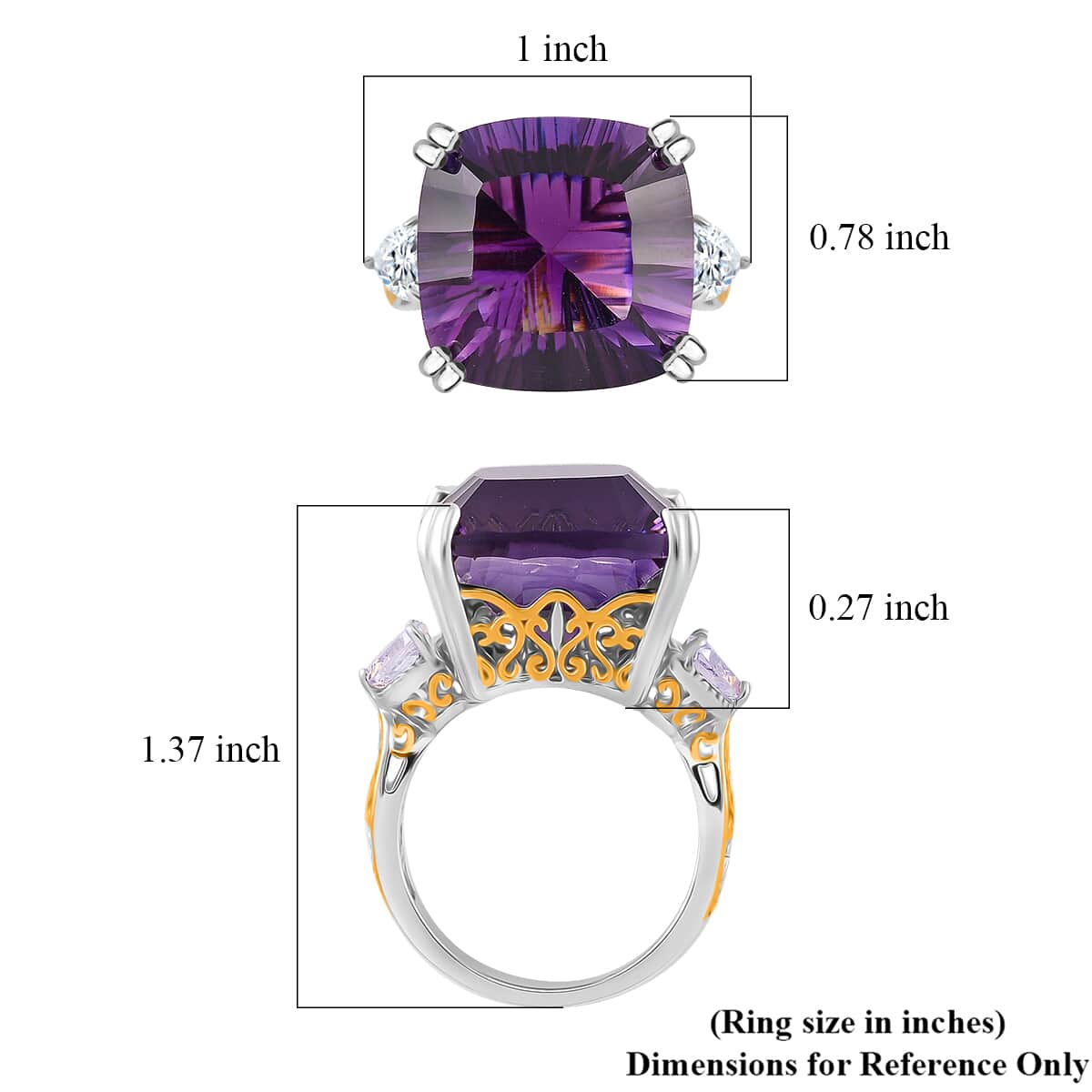 Concave Cut African Amethyst and White Topaz 21.60 ctw Majesty Ring in Vermeil Yellow Gold and Rhodium Over Sterling Silver (Size 6.0) image number 4