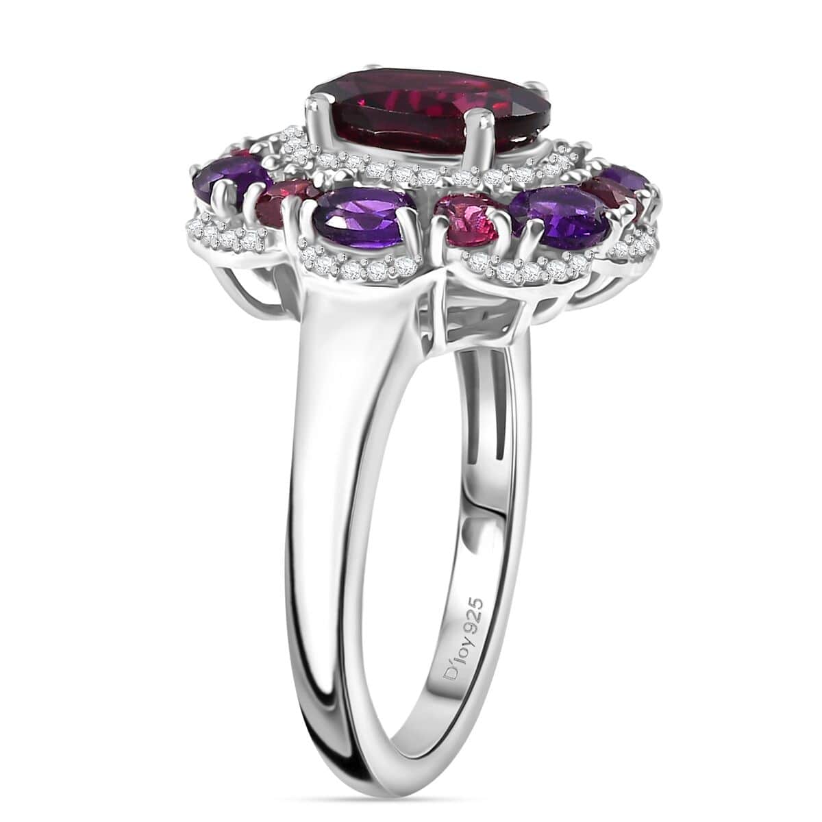 Premium Orissa Rhodolite Garnet and Multi Gemstone 4.00 ctw Twilight Bloom Ring in Rhodium Over Sterling Silver (Size 10.0) image number 3