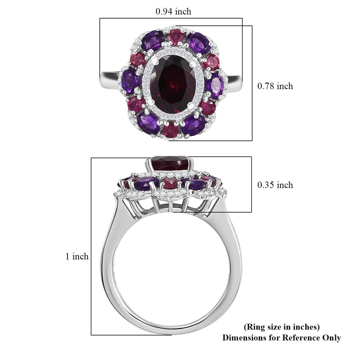 Premium Orissa Rhodolite Garnet and Multi Gemstone 4.00 ctw Twilight Bloom Ring in Rhodium Over Sterling Silver (Size 10.0) image number 5