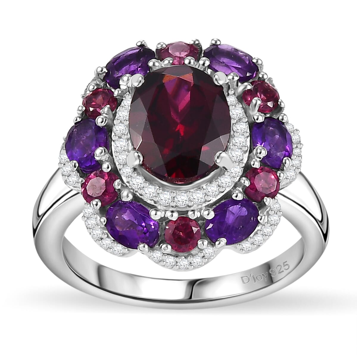 Premium Orissa Rhodolite Garnet and Multi Gemstone 4.00 ctw Twilight Bloom Ring in Rhodium Over Sterling Silver (Size 5.0) image number 0