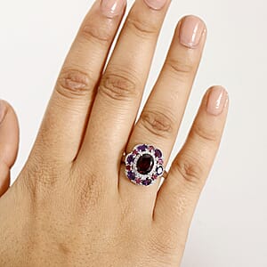 D'Joy Premium Orissa Rhodolite Garnet and Multi Gemstone 4.00 ctw Twilight Bloom Ring in Rhodium Over Sterling Silver (Size 5.0)