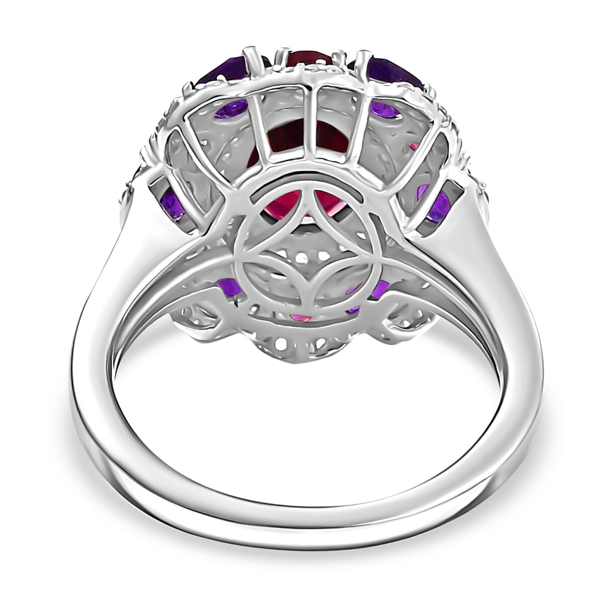 Premium Orissa Rhodolite Garnet and Multi Gemstone 4.00 ctw Twilight Bloom Ring in Rhodium Over Sterling Silver (Size 9.0) image number 4