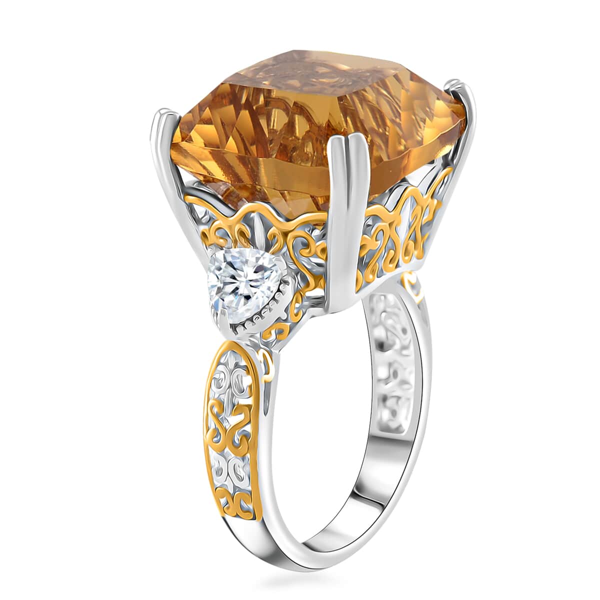 Concave Cut Santa Ana Madeira Citrine and White Topaz 20.40 ctw Majesty Ring in Vermeil Yellow Gold and Rhodium Over Sterling Silver (Size 6.0) image number 2