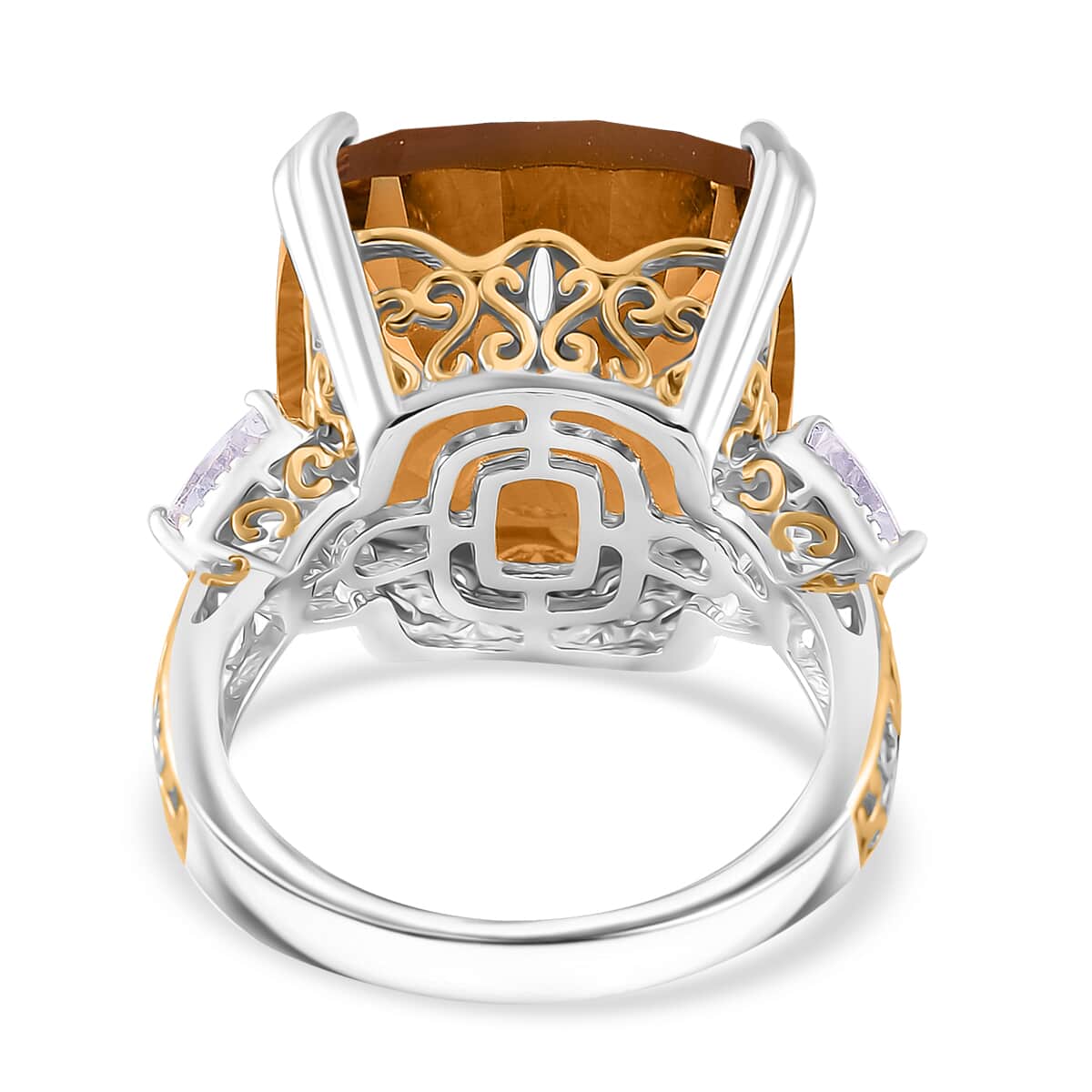 Concave Cut Santa Ana Madeira Citrine and White Topaz 20.40 ctw Majesty Ring in Vermeil Yellow Gold and Rhodium Over Sterling Silver (Size 6.0) image number 3