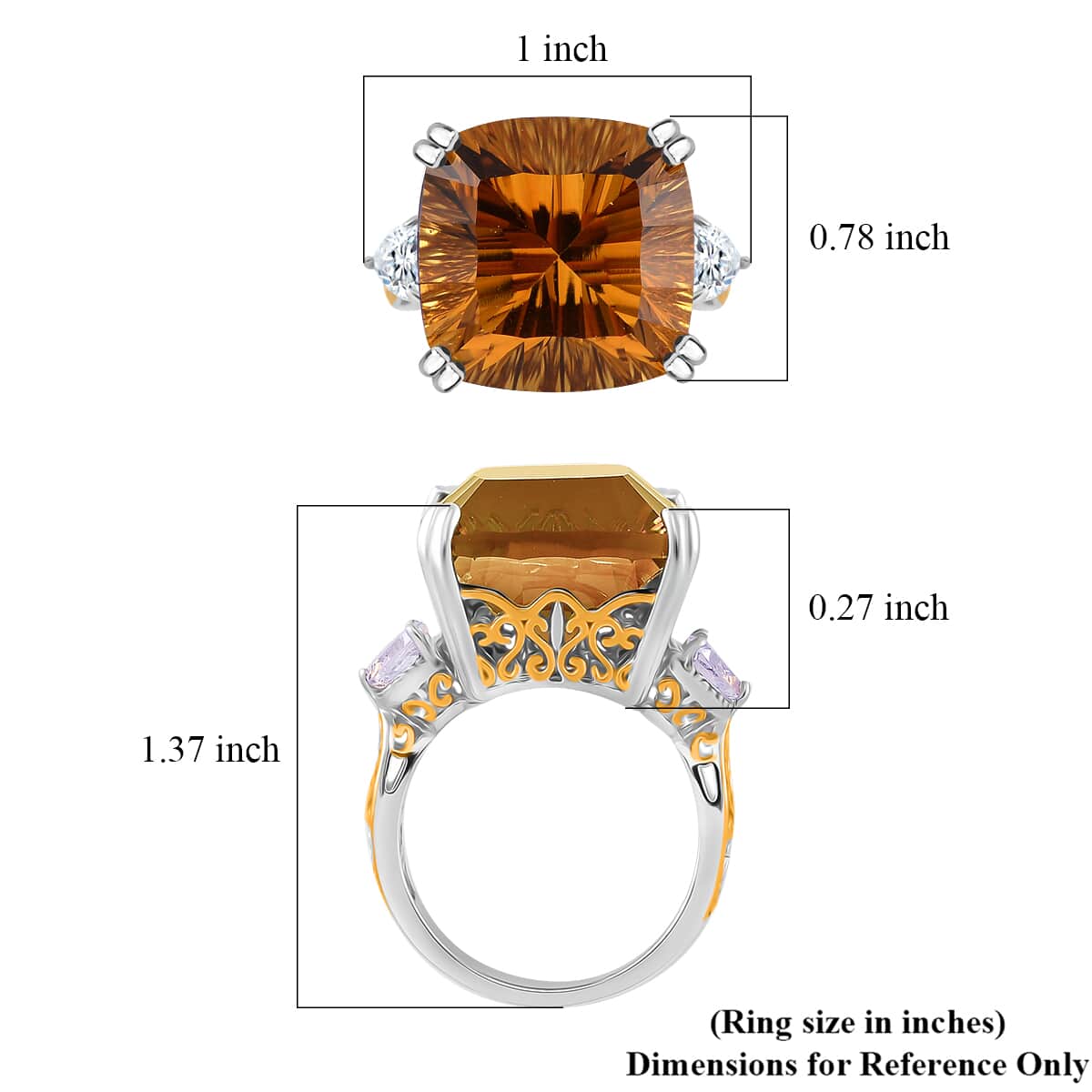 Concave Cut Santa Ana Madeira Citrine and White Topaz 20.40 ctw Majesty Ring in Vermeil Yellow Gold and Rhodium Over Sterling Silver (Size 6.0) image number 4