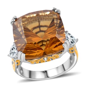 Concave Cut Santa Ana Madeira Citrine and White Topaz 20.40 ctw Majesty Ring in Vermeil Yellow Gold and Rhodium Over Sterling Silver (Size 7.0)