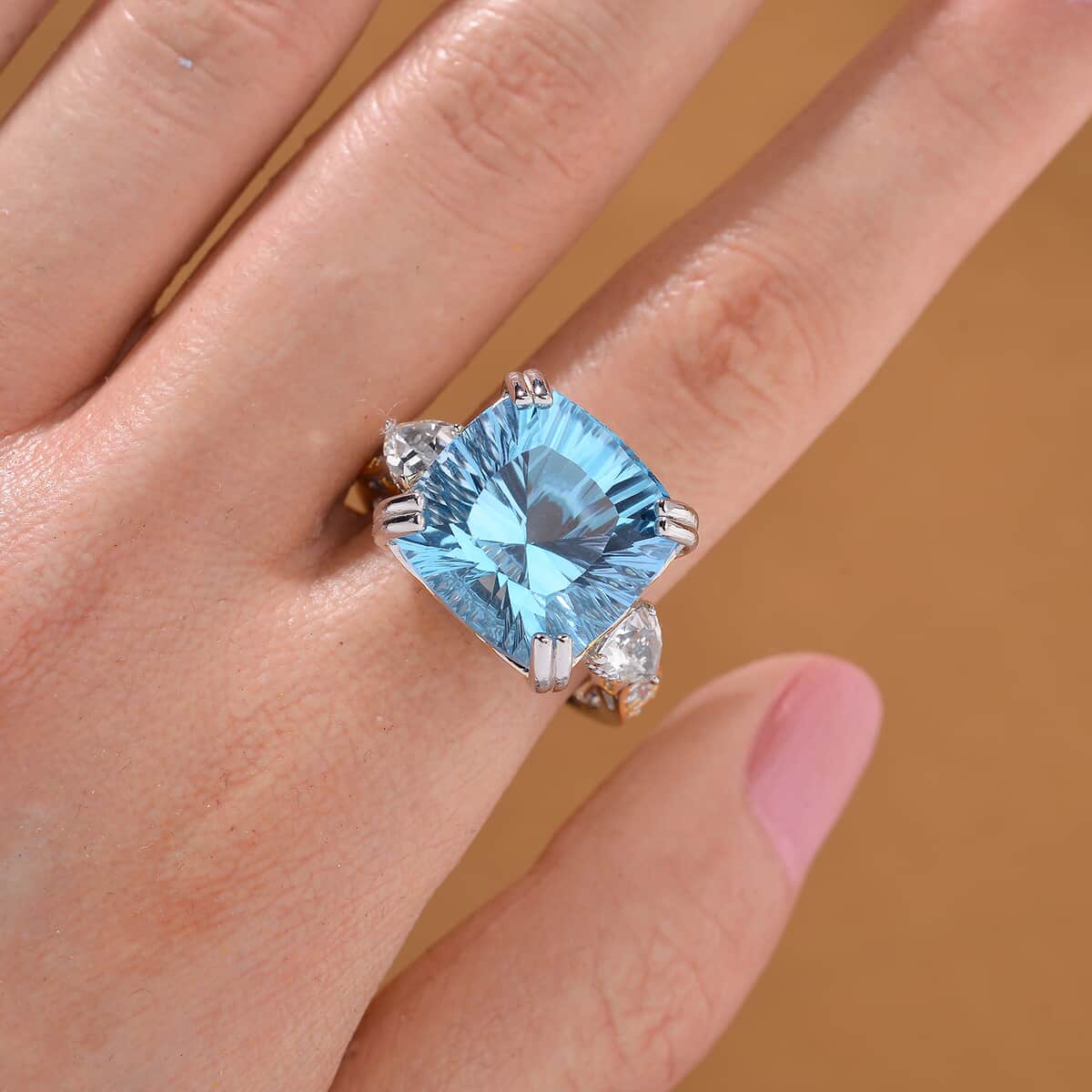 Concave Cut Sky Blue Topaz and White Topaz 21.85 ctw Majesty Ring in Vermeil Yellow Gold and Rhodium Over Sterling Silver (Size 10.0) image number 1