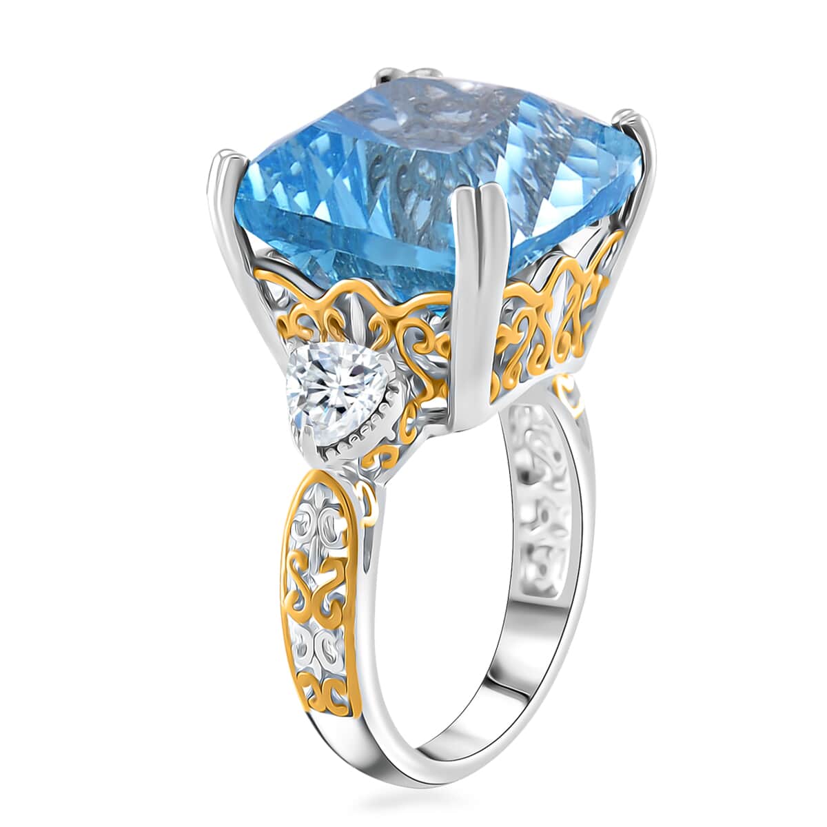 Concave Cut Sky Blue Topaz and White Topaz 21.85 ctw Majesty Ring in Vermeil Yellow Gold and Rhodium Over Sterling Silver (Size 10.0) image number 2