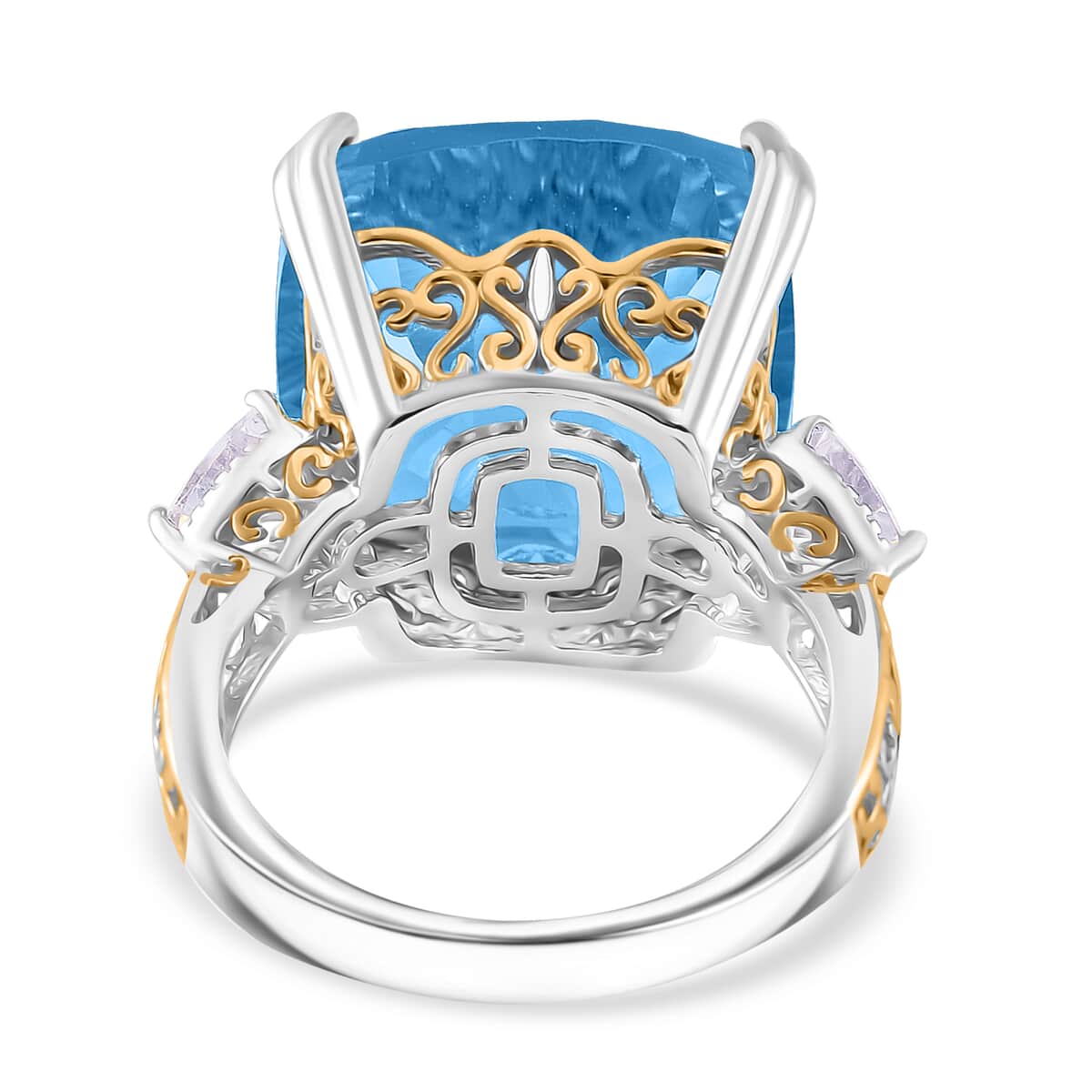 Concave Cut Sky Blue Topaz and White Topaz 21.85 ctw Majesty Ring in Vermeil Yellow Gold and Rhodium Over Sterling Silver (Size 10.0) image number 3