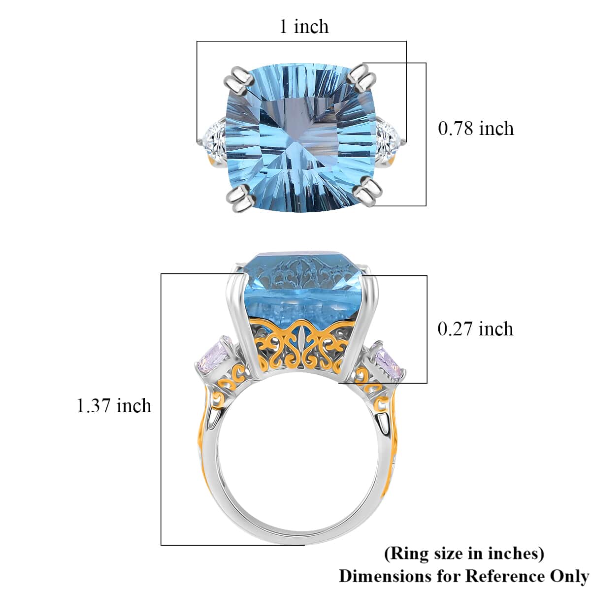 Concave Cut Sky Blue Topaz and White Topaz 21.85 ctw Majesty Ring in Vermeil Yellow Gold and Rhodium Over Sterling Silver (Size 10.0) image number 4