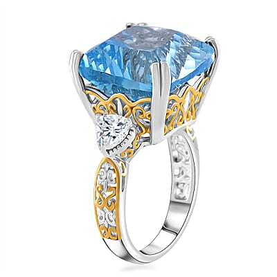 Concave Cut Sky Blue Topaz and White Topaz 21.85 ctw Majesty Ring in Vermeil Yellow Gold and Rhodium Over Sterling Silver (Size 6.0)