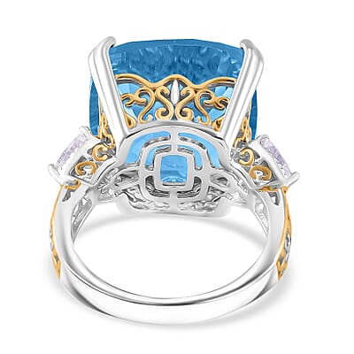 Concave Cut Sky Blue Topaz and White Topaz 21.85 ctw Majesty Ring in Vermeil Yellow Gold and Rhodium Over Sterling Silver (Size 6.0)