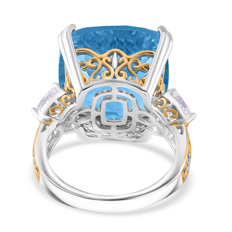 Concave Cut Sky Blue Topaz and White Topaz 21.85 ctw Majesty Ring in Vermeil Yellow Gold and Rhodium Over Sterling Silver (Size 6.0)