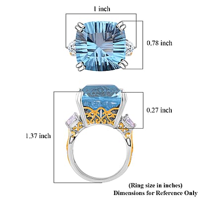 Concave Cut Sky Blue Topaz and White Topaz 21.85 ctw Majesty Ring in Vermeil Yellow Gold and Rhodium Over Sterling Silver (Size 6.0)