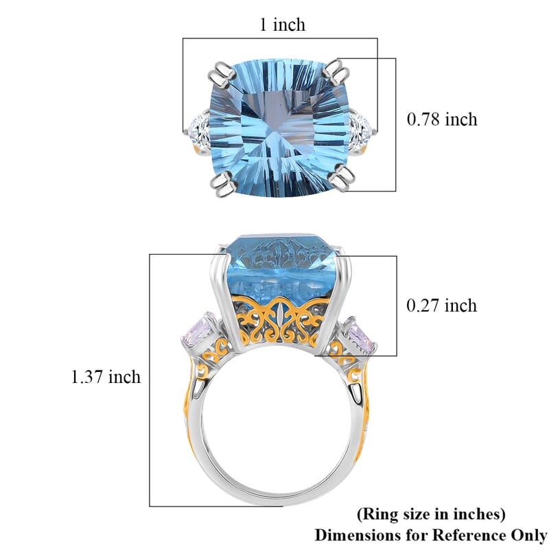 Concave Cut Sky Blue Topaz and White Topaz 21.85 ctw Majesty Ring in Vermeil Yellow Gold and Rhodium Over Sterling Silver (Size 6.0)