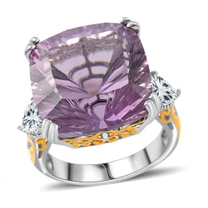 Concave Cut Rose De France Amethyst and White Topaz 21.35 ctw Majesty Ring in Vermeil YG and Rhodium Over Sterling Silver (Size 10.0)