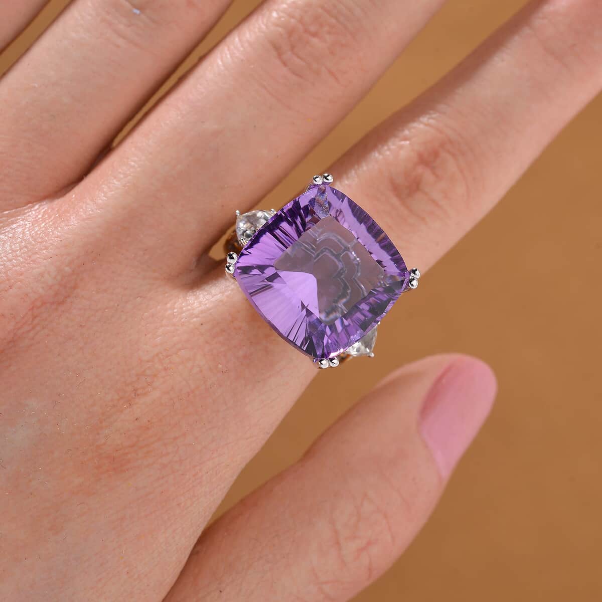 Concave Cut Rose De France Amethyst and White Topaz 21.35 ctw Majesty Ring in Vermeil YG and Rhodium Over Sterling Silver (Size 6.0) image number 1