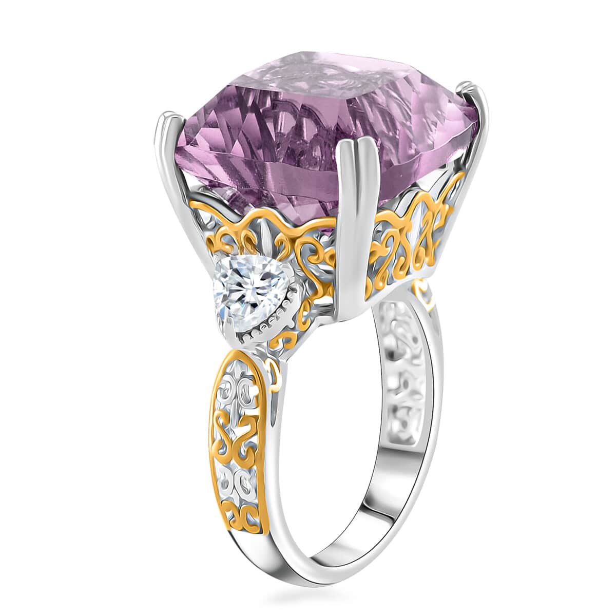 Concave Cut Rose De France Amethyst and White Topaz 21.35 ctw Majesty Ring in Vermeil YG and Rhodium Over Sterling Silver (Size 6.0) image number 2