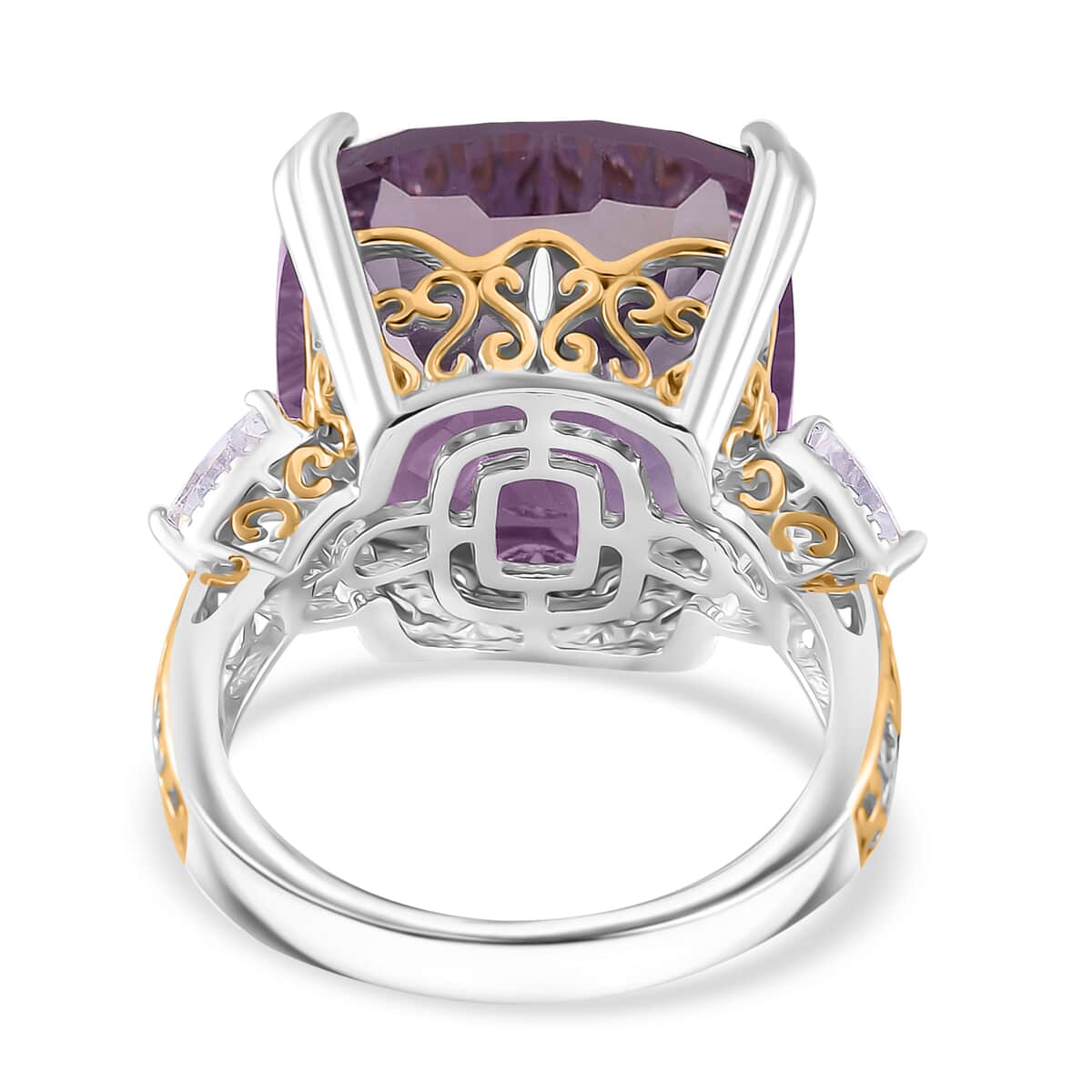 Concave Cut Rose De France Amethyst and White Topaz 21.35 ctw Majesty Ring in Vermeil YG and Rhodium Over Sterling Silver (Size 6.0) image number 3