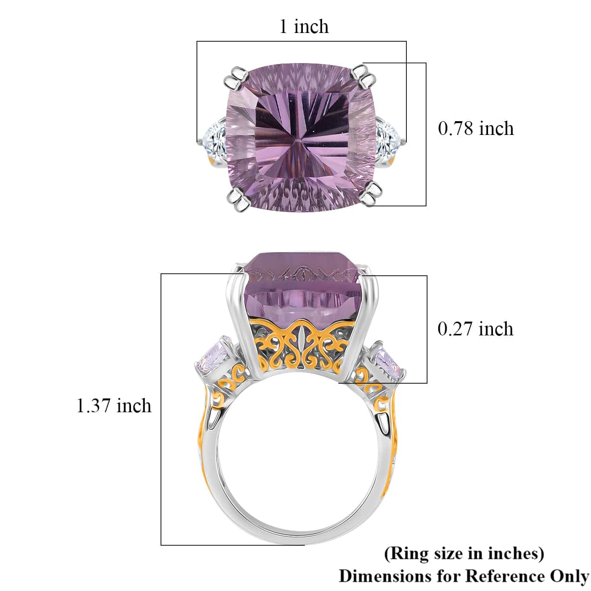 Concave Cut Rose De France Amethyst and White Topaz 21.35 ctw Majesty Ring in Vermeil YG and Rhodium Over Sterling Silver (Size 6.0) image number 4