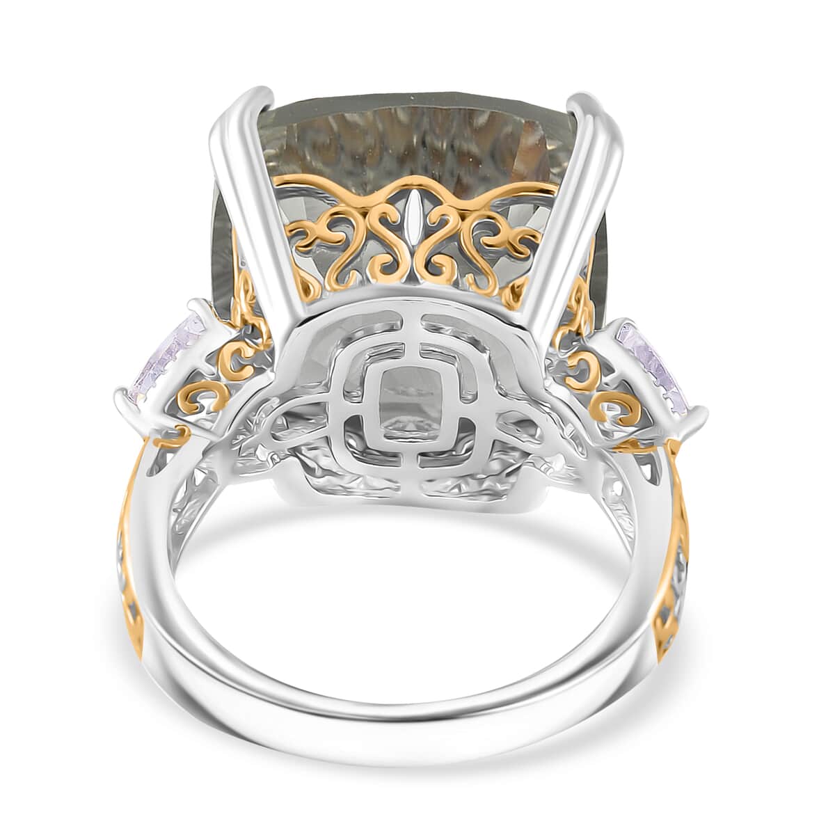 Concave Cut Montezuma Prasiolite and White Topaz 21.35 ctw Majesty Ring in Vermeil Yellow Gold and Rhodium Over Sterling Silver (Size 10.0) image number 3