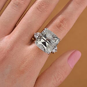 Concave Cut Montezuma Prasiolite and White Topaz 21.35 ctw Majesty Ring in Vermeil Yellow Gold and Rhodium Over Sterling Silver (Size 6.0)