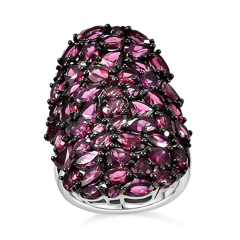 Premium Orissa Rhodolite Garnet 11.85 ctw Petal Cluster Ring in Rhodium Over Sterling Silver (Size 10.0)