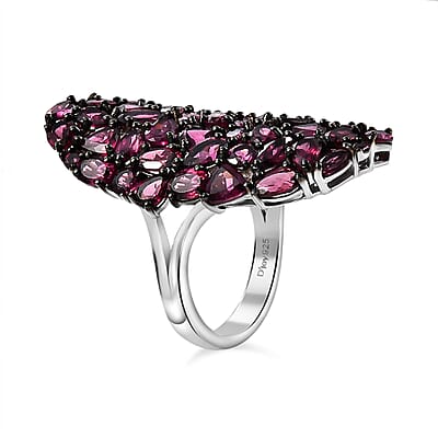 Premium Orissa Rhodolite Garnet 11.85 ctw Petal Cluster Ring in Rhodium Over Sterling Silver (Size 10.0)