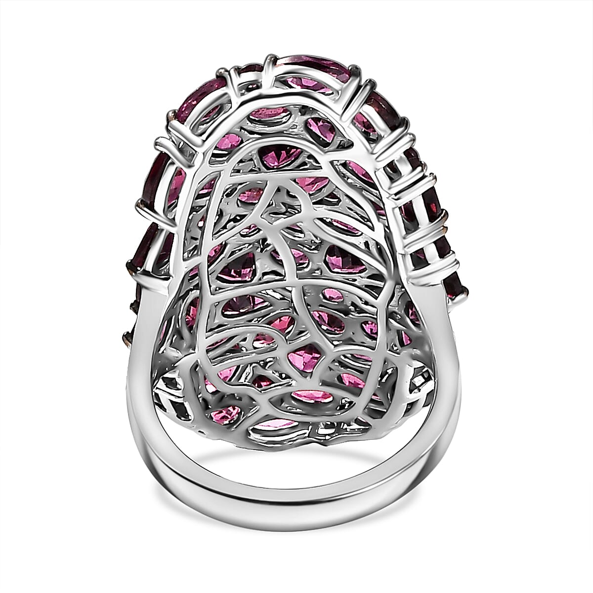 Premium Orissa Rhodolite Garnet 11.85 ctw Petal Cluster Ring in Rhodium Over Sterling Silver (Size 10.0) image number 4