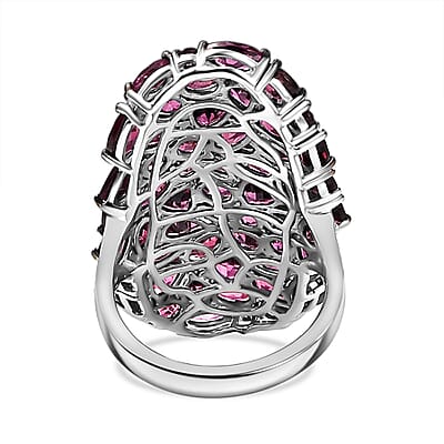 Premium Orissa Rhodolite Garnet 11.85 ctw Petal Cluster Ring in Rhodium Over Sterling Silver (Size 10.0)