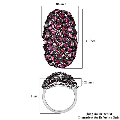 Premium Orissa Rhodolite Garnet 11.85 ctw Petal Cluster Ring in Rhodium Over Sterling Silver (Size 10.0)