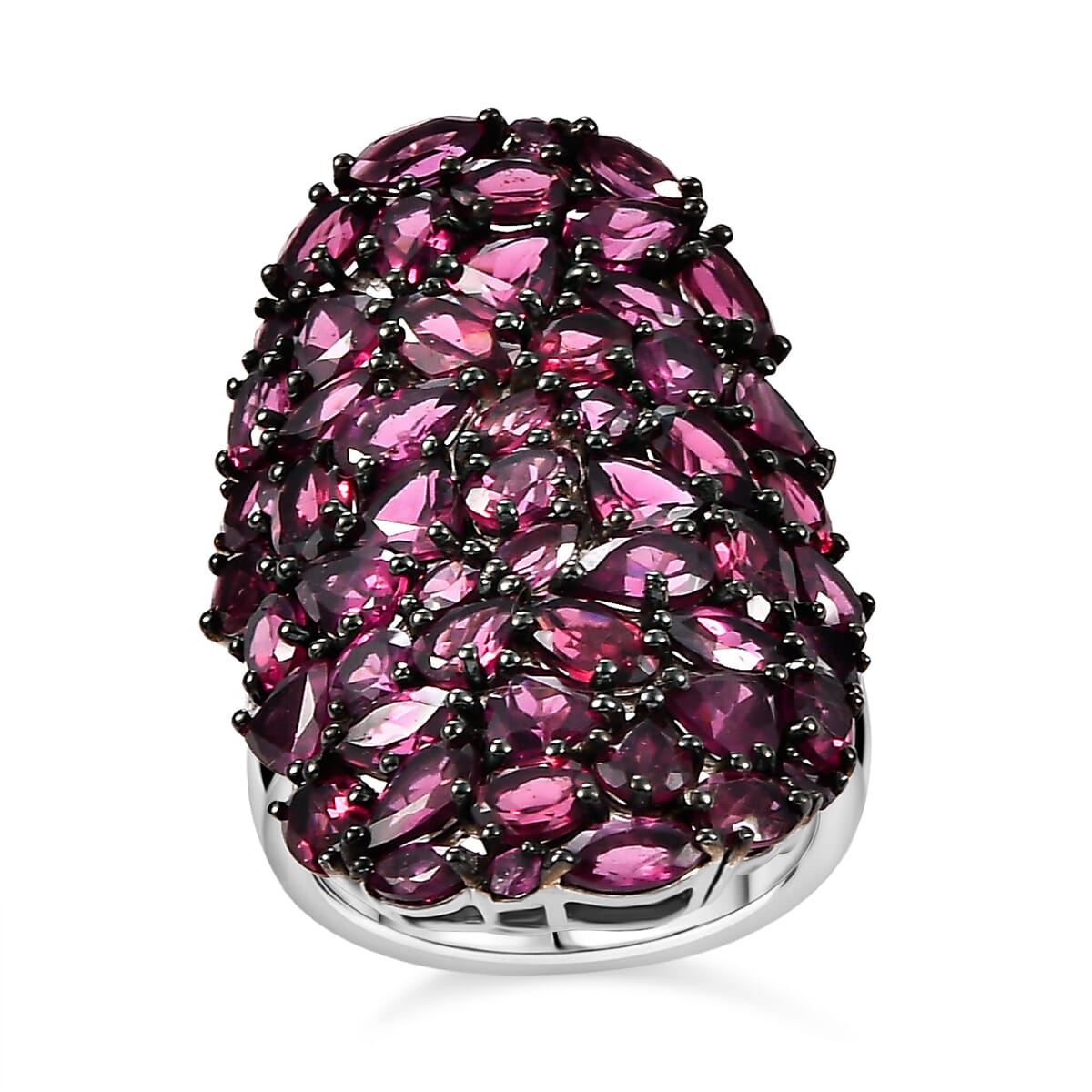 Premium Orissa Rhodolite Garnet 11.85 ctw Petal Cluster Ring in Rhodium Over Sterling Silver (Size 9.0) image number 0