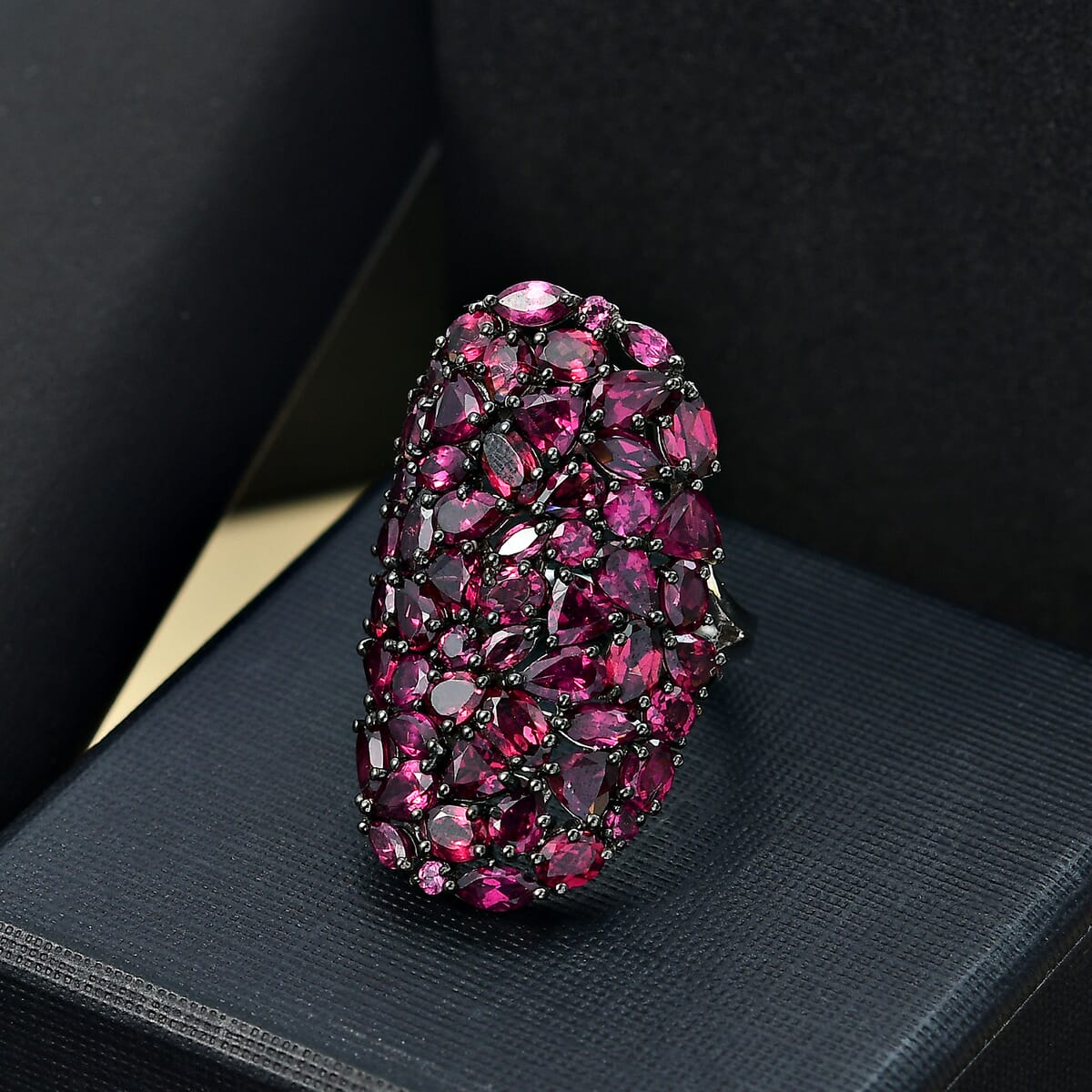 Premium Orissa Rhodolite Garnet 11.85 ctw Petal Cluster Ring in Rhodium Over Sterling Silver (Size 9.0) image number 1