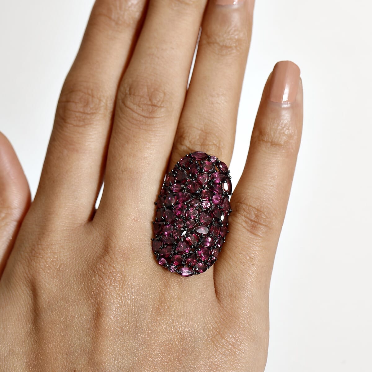 Premium Orissa Rhodolite Garnet 11.85 ctw Petal Cluster Ring in Rhodium Over Sterling Silver (Size 9.0) image number 2