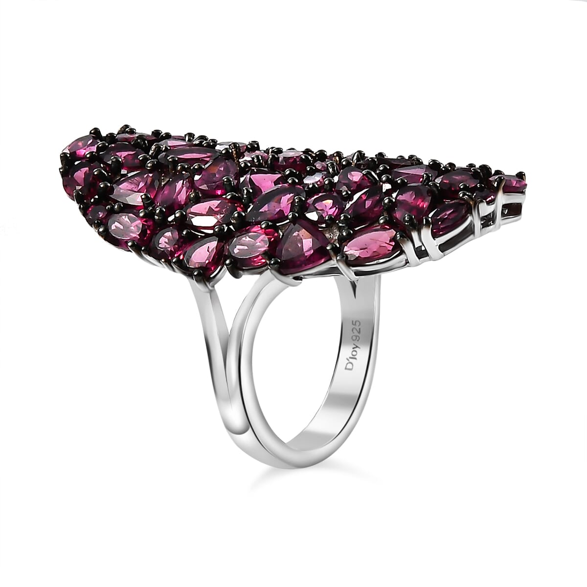 Premium Orissa Rhodolite Garnet 11.85 ctw Petal Cluster Ring in Rhodium Over Sterling Silver (Size 9.0) image number 3
