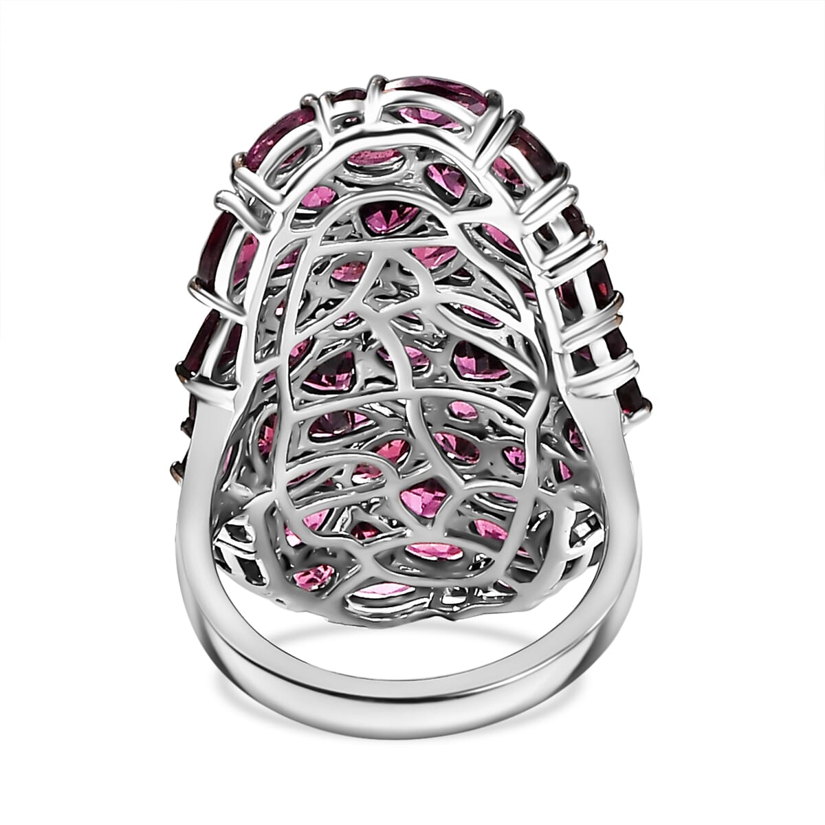 Premium Orissa Rhodolite Garnet 11.85 ctw Petal Cluster Ring in Rhodium Over Sterling Silver (Size 9.0) image number 4