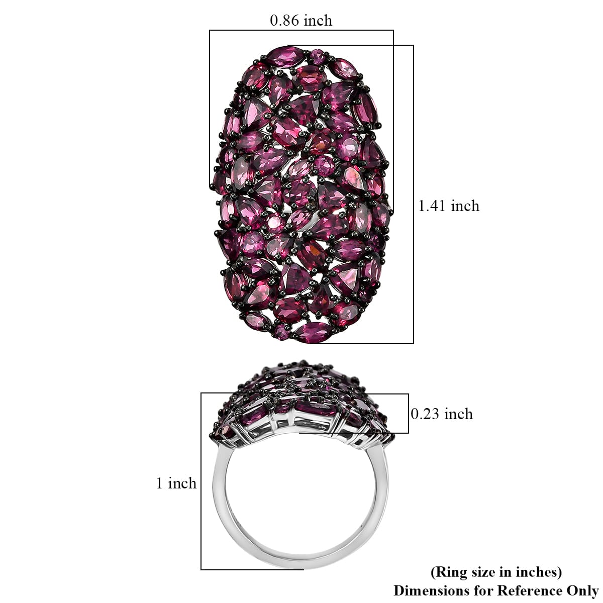 Premium Orissa Rhodolite Garnet 11.85 ctw Petal Cluster Ring in Rhodium Over Sterling Silver (Size 9.0) image number 5