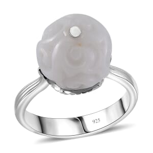 Natural Jade Carved 15.90 ctw Ring in Rhodium Over Sterling Silver (Size 10.0) 