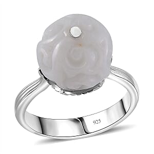 Natural Jade Carved 15.90 ctw Ring in Rhodium Over Sterling Silver (Size 11.0) 