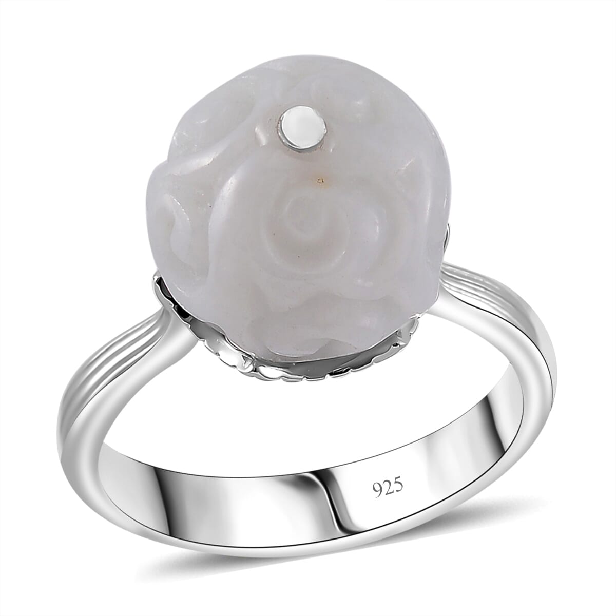 Natural Jade Carved 15.90 ctw Ring in Rhodium Over Sterling Silver (Size 6.0)  image number 0