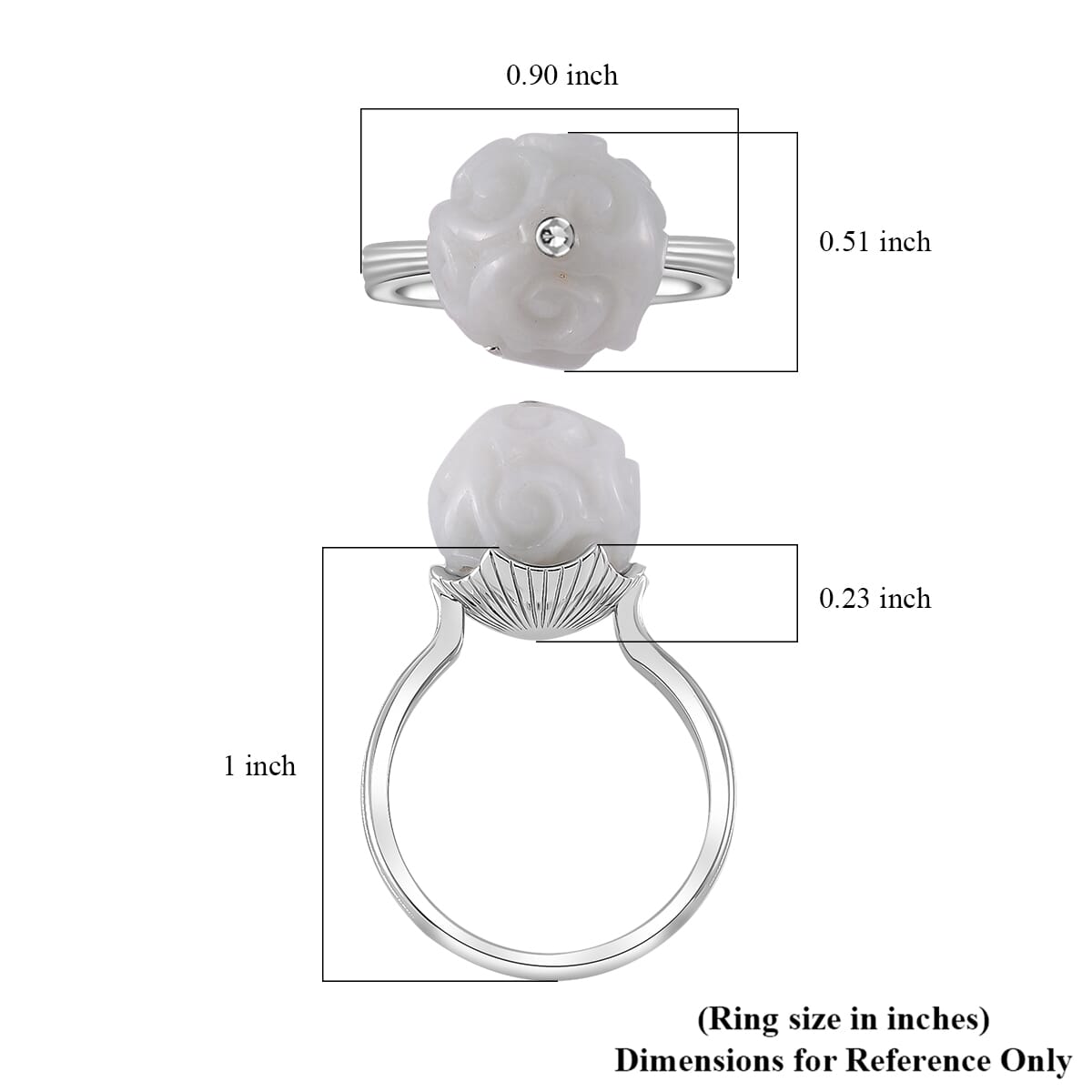 Natural Jade Carved 15.90 ctw Ring in Rhodium Over Sterling Silver (Size 6.0)  image number 5